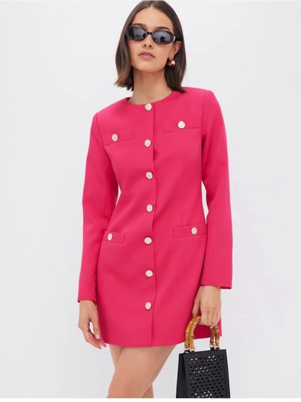 Tuckernuck Pink Longline Gold-Button Blazer Mini Dress NWT